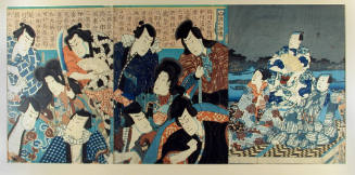 Catching Fireflies By The Sumida River: Actors Suketakaya Takasuke III, Ichikawa Danjūrō VIII, And Onoe Kikujirō II (Right); Actors in Roles as Famous Bandit Characters (Center and Left)