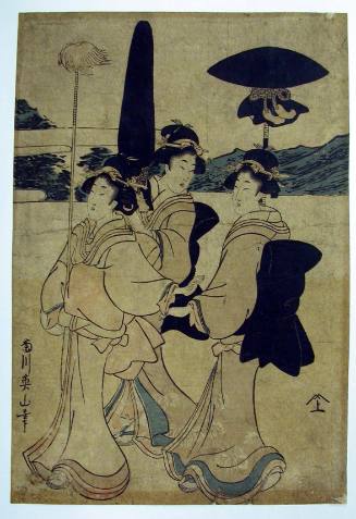 Women Imitating a Daimyo Procession Passing Mount Fuji