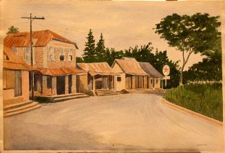 Untitled (Small Town Street Scene with a Texaco Gas Station)