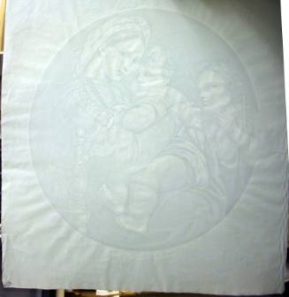 Hand made Sheet of Cream colored paper with Circular Watermark of Raphael's Painting: Madonna della Sedia