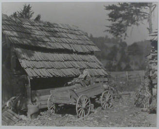 "View of the barnyard of the McHaffie homestead at Powell Station, Route #1, Knox County, Tennessee. Note the handhewn clapboard shingling.", 10/20/1933