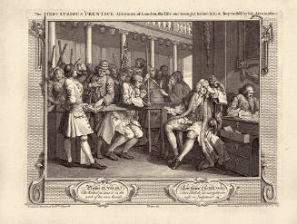 Plate 10: The Industrious 'Prentice Alderman of London, the Idle one brought before him & Impeach'd by his Accomplice