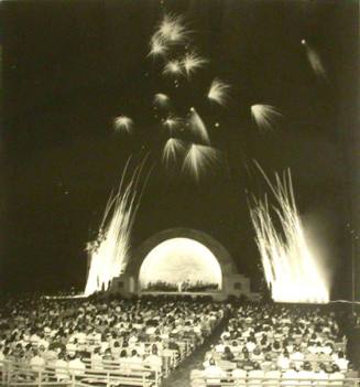 Untitled (band concert with fireworks at Diehl Banshell, Island Park, Dayton, Ohio)
