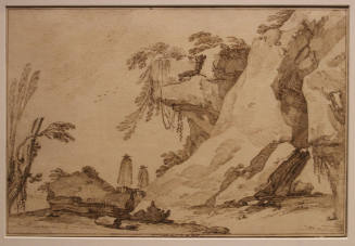 Landscape with Two Figures Wearing Capes and Hats