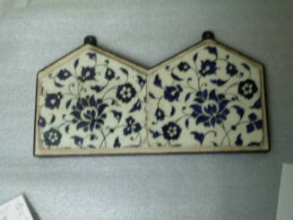 Two Pieces Iznik Tile: Dark Blue on White, Fitted Together in a Frame
