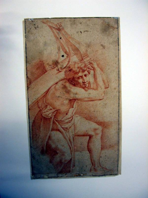 A Male Figure Carrying a Table On His Back, after the "Coronation of Charlemagne" by Raphael and Francesco Penni from the Stanza dell'Incendio in the Vatican, Rome