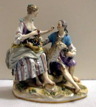 Figurine: Seated Man and Woman with Lamb between them, Woman Feeding Grapes to Man