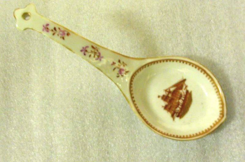 Serving Spoon with Ship Decorations in the Center of the Bowl