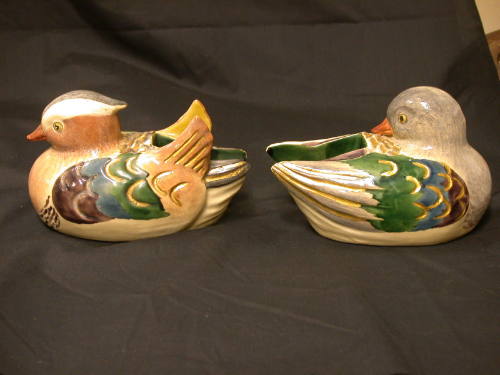 Pair of Screen Ends in Shape of Mandarin Ducks