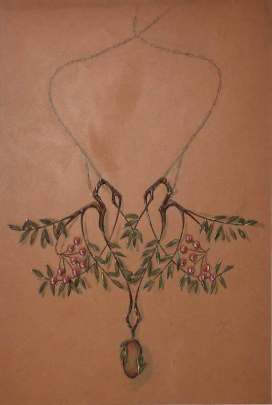 Design for Pendant with Branches and Red Berries