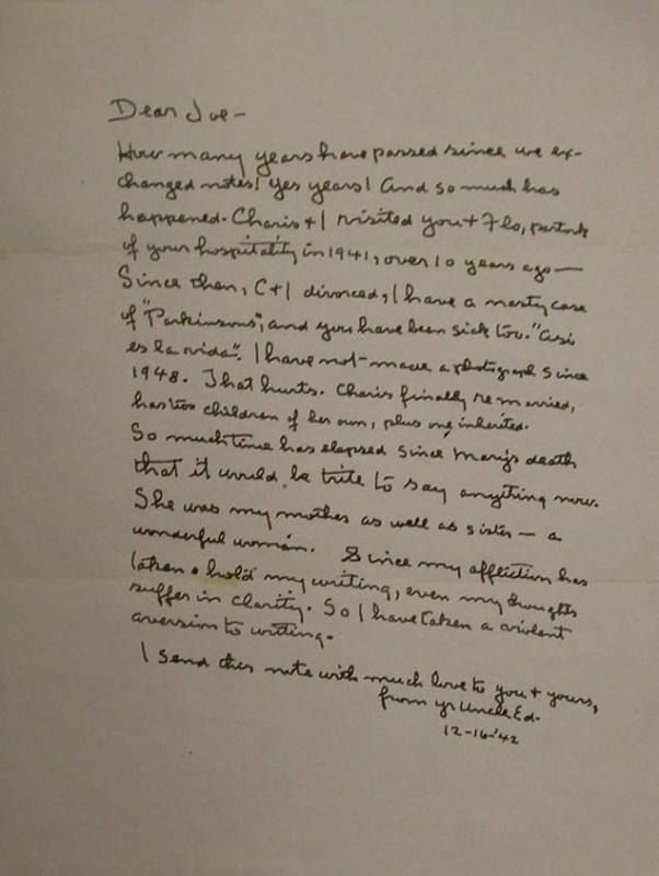 Letter from Edward Weston "Dear Joe" 12-16-42