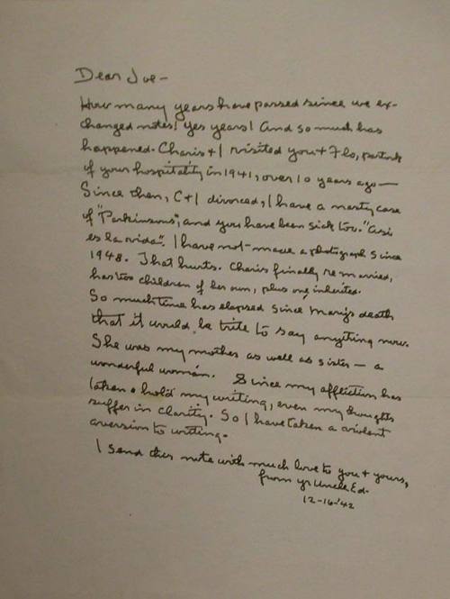 Letter from Edward Weston "Dear Joe" 12-16-42