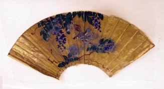 Fan Painting: Bird with Blue Flowers (Wisteria?)