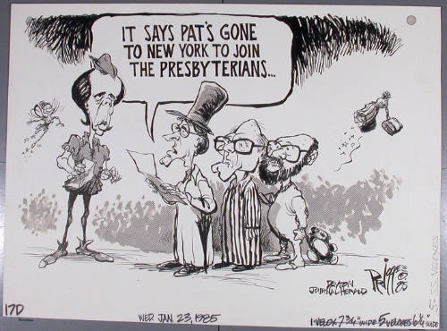 "it says Pat's gone to N.Y. to join the Presbyterians"