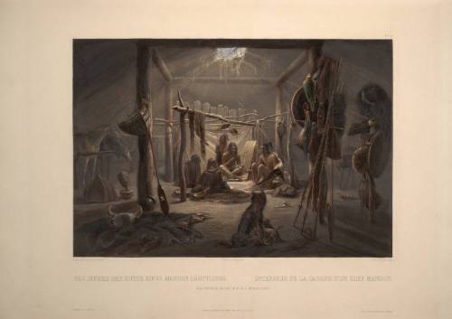 The interior of the hut of a Mandan Chief