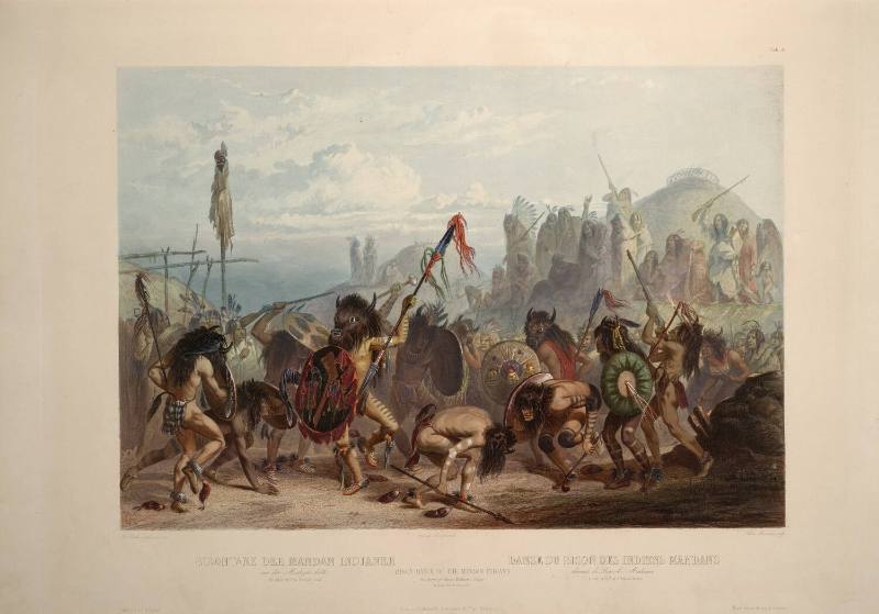 Bison-Dance of the Mandan Indians in front of their Medecine Lodge in Mih-Tutta-Hankush