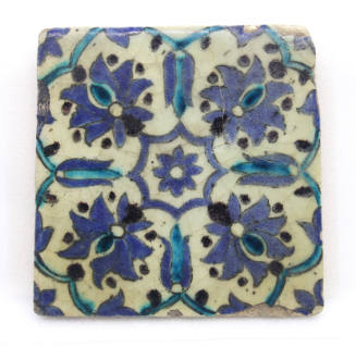 Square Iznik Tile: Medium Blue and Turquoise on White