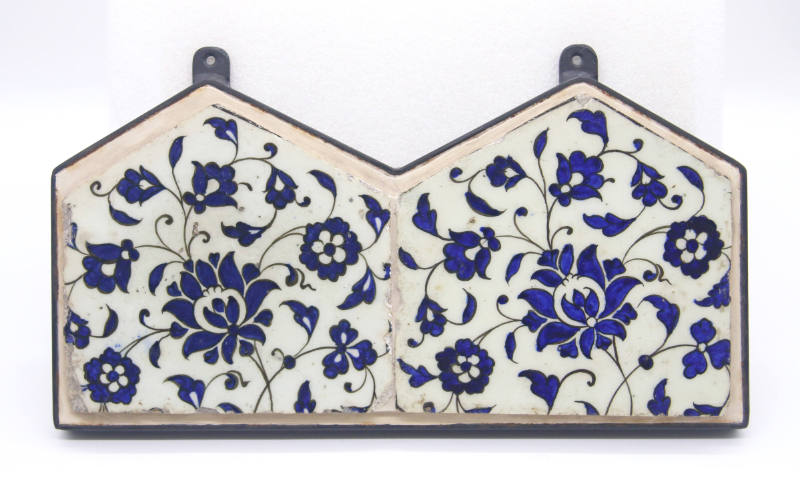 Two Pieces Iznik Tile: Dark Blue on White, Fitted Together in a Frame