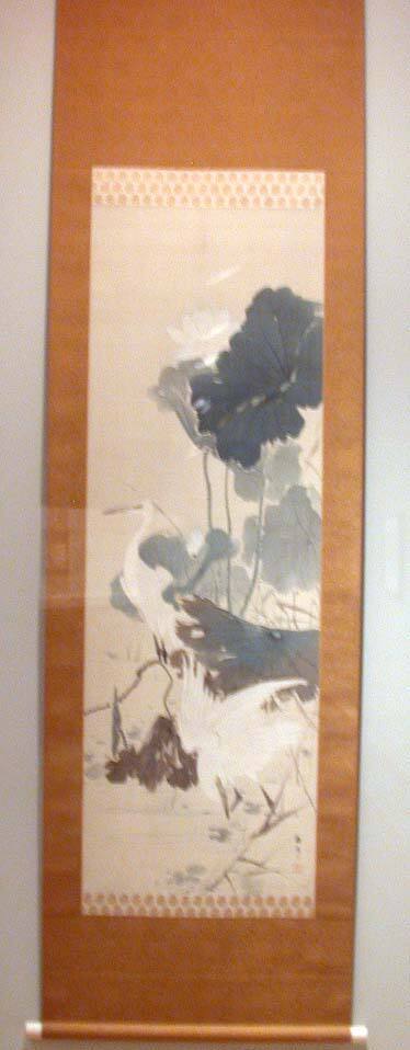 Two White Herons and Lotus