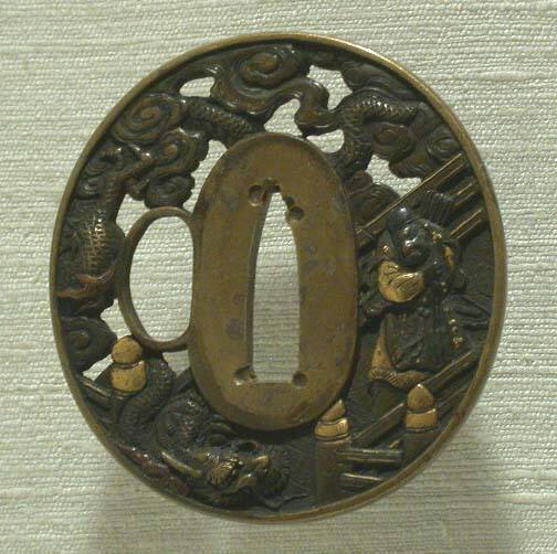 Tsuba with Design of a Man and a Dragon