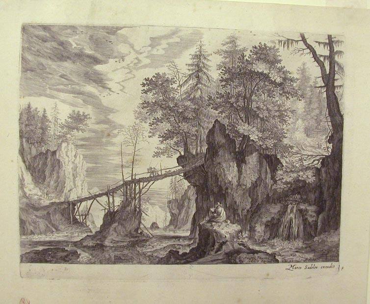 Draughtsman on a Stone Before a Bridge, From a Series of Six Mountainous Landscapes in Tyrol
