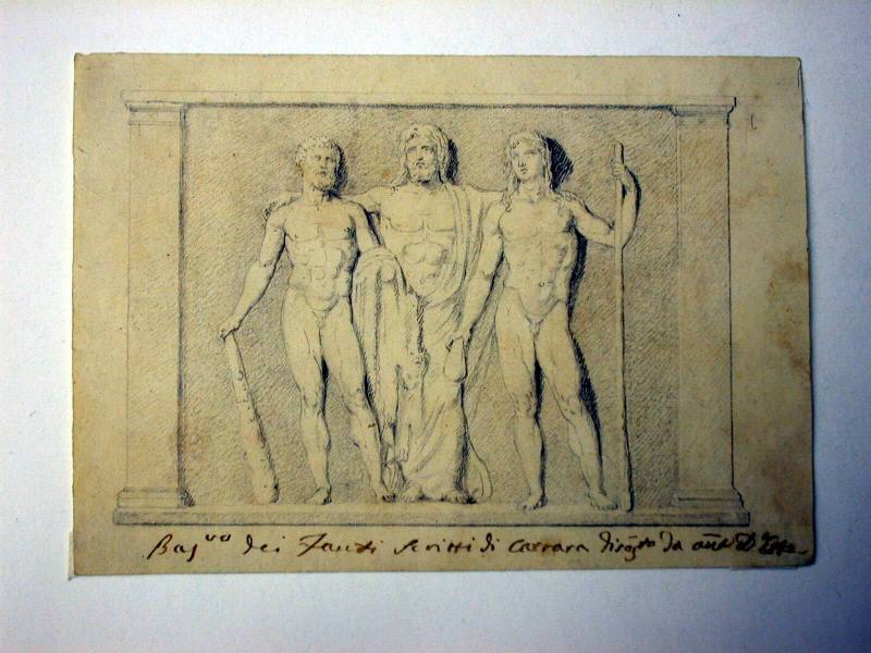 Study of an Antique Bas Relief with Figures of Zeus Flanked by Hercules and Another Male Figure