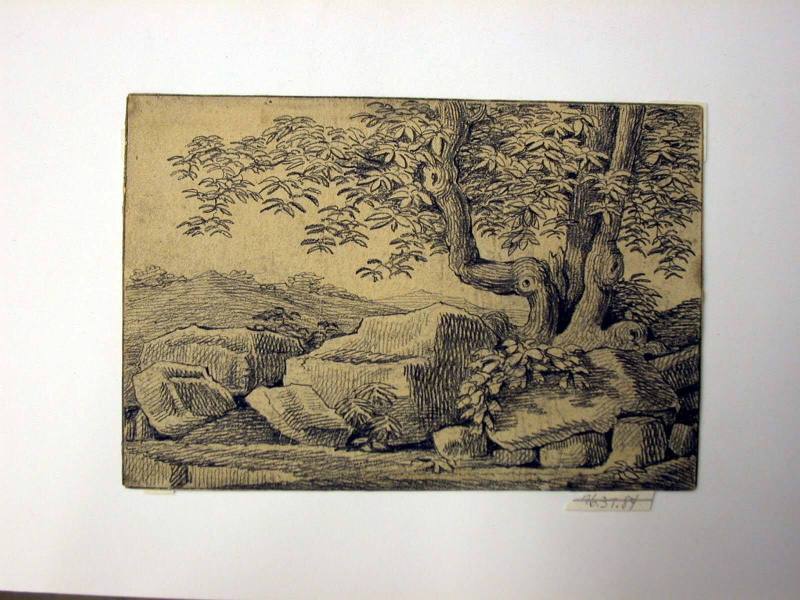 Recto: Landscape with Rocks and Trees